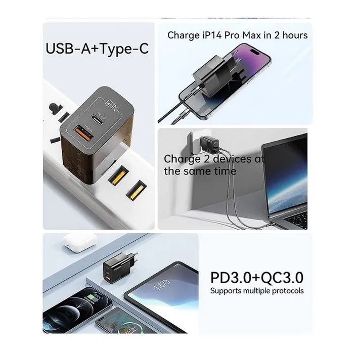 Зарядное устройство 1xUSB-C + 1xUSB 33W Essager (ECTAC-PCB01-P) изображение 10
