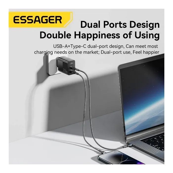 Зарядное устройство 1xUSB-C + 1xUSB 33W Essager (ECTAC-PCB01-P) изображение 3