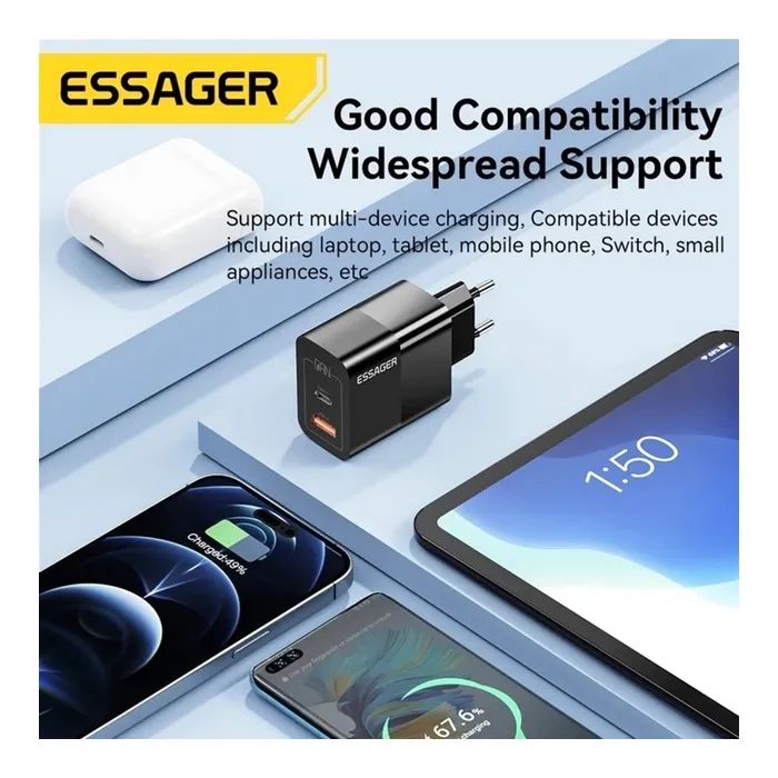 Зарядное устройство 1xUSB-C + 1xUSB 33W Essager (ECTAC-PCB01-P) изображение 4
