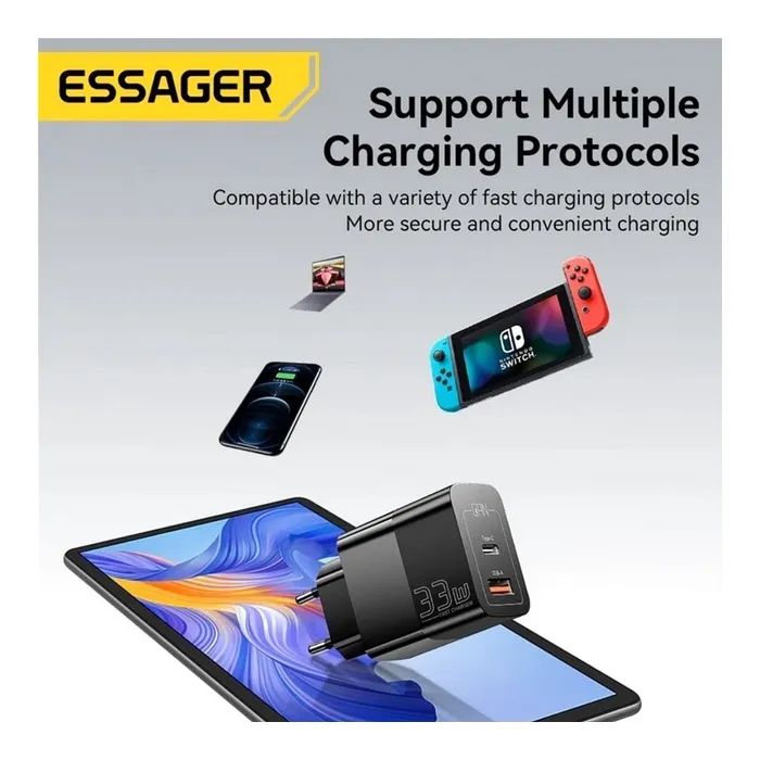Зарядное устройство 1xUSB-C + 1xUSB 33W Essager (ECTAC-PCB01-P) изображение 5
