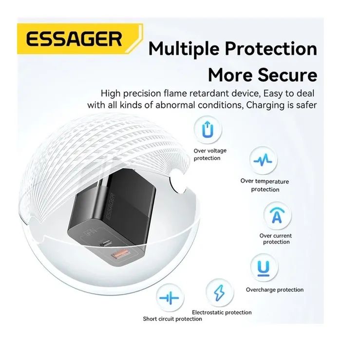 Зарядное устройство 1xUSB-C + 1xUSB 33W Essager (ECTAC-PCB01-P) изображение 9