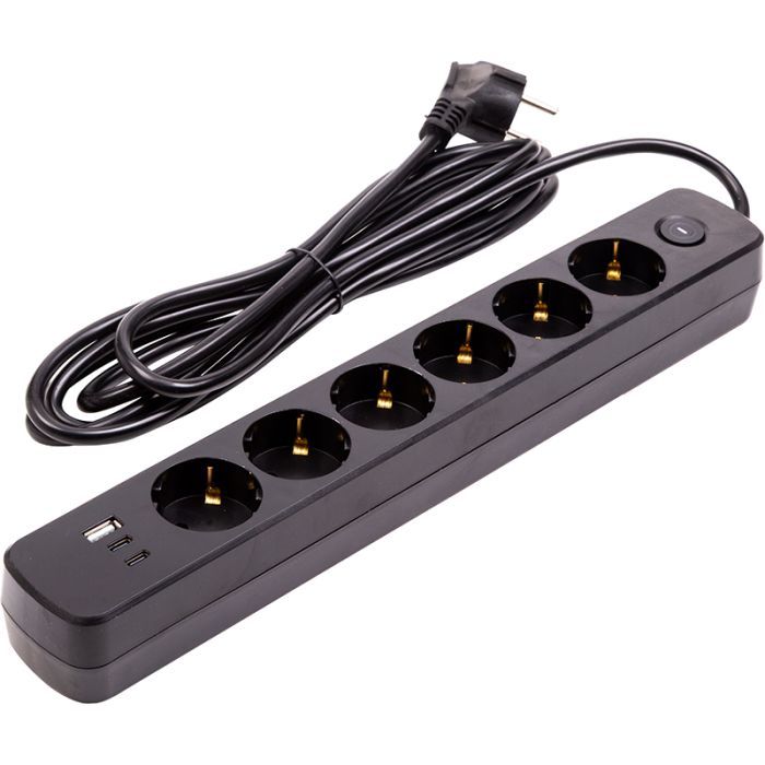 Сетевой фильтр питания PowerPlant 3м, 6 розеток, USB (YS-N6086/3c) (EX610662)