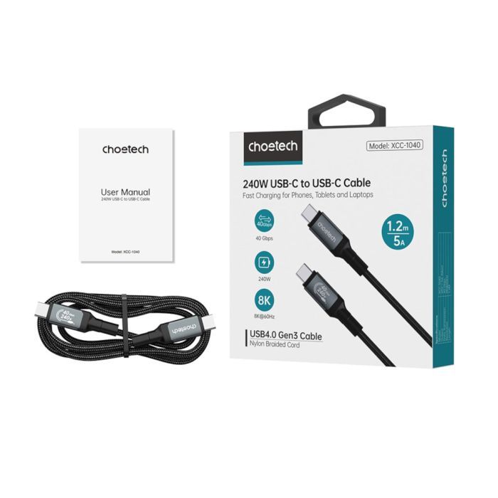 Дата кабель USB-C to USB-C 2.0m USB4 Gen 3 240W 8K Choetech (XCC-1042) изображение 3