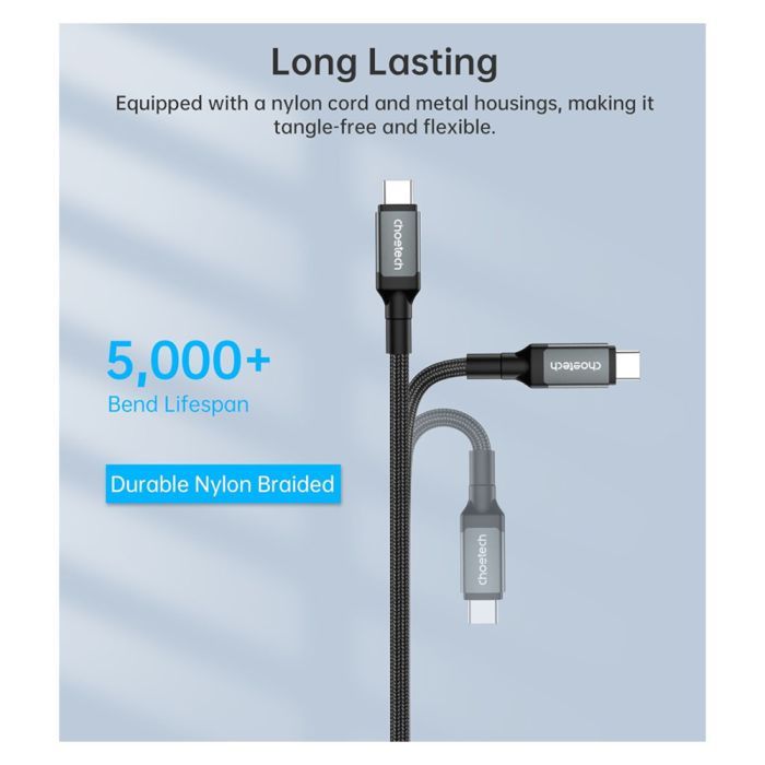 Дата кабель USB-C to USB-C 2.0m USB4 Gen 3 240W 8K Choetech (XCC-1042) изображение 8