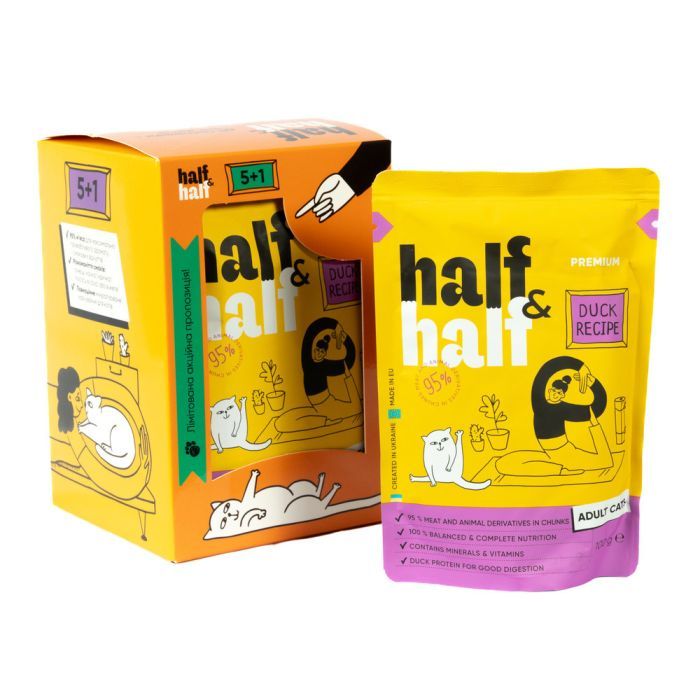 Вологий корм для кішок Half&Half качка в соус 5+1 (2700000040492) зображення 4