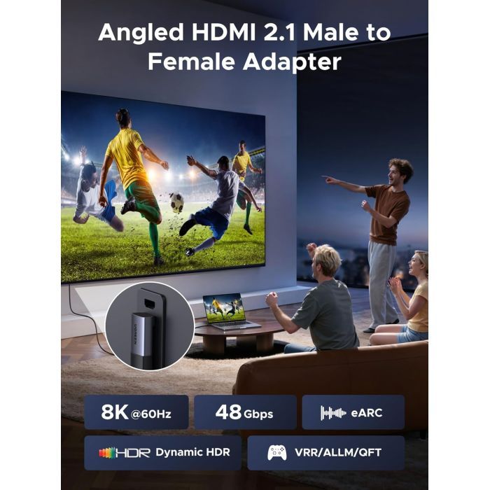 Перехідник HDMI M to HDMI F 8K60Hz 48Gbps 90° corner black Ugreen (85632) зображення 5
