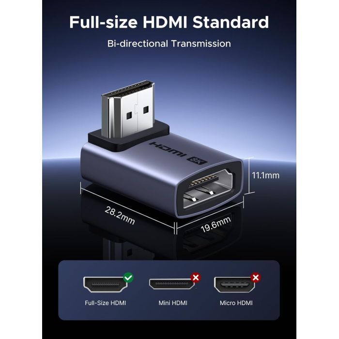 Перехідник HDMI M to HDMI F 8K60Hz 48Gbps 90° corner black Ugreen (85632) зображення 6