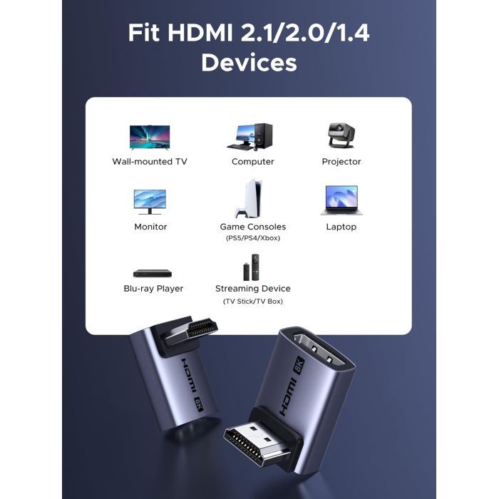 Перехідник HDMI M to HDMI F 8K60Hz 48Gbps 90° corner black Ugreen (85632) зображення 7