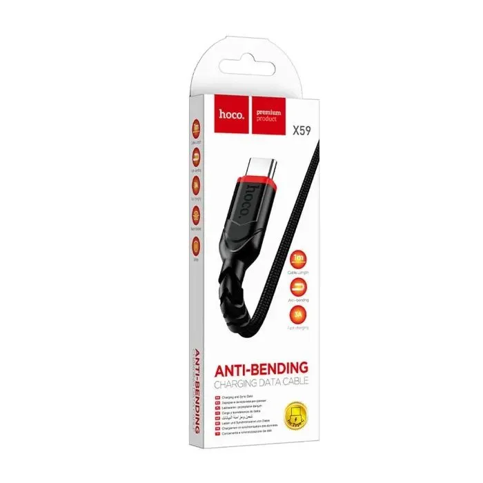 Дата кабель USB 2.0 AM to USB-C 1.0m 3A nylon X59 black HOCO (6931474744920) изображение 5