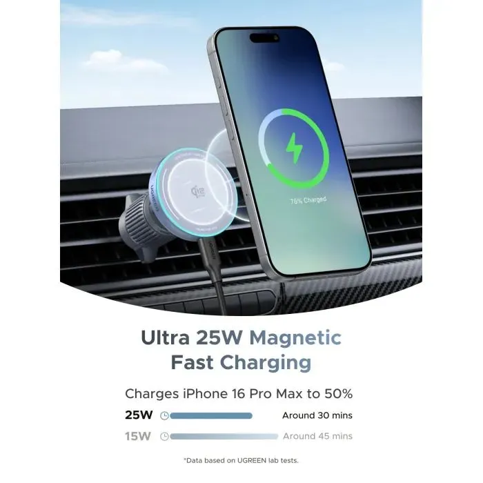 Універсальний автотримач Ugreen W758 Magnetic Wireless Car Charger 25W QI2.2 Starlight Blue (55967) зображення 2