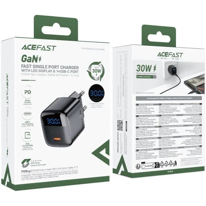 Зарядное устройство Acefast USB-C 30W GaN + cable USB-C black (6974316284451) изображение 3