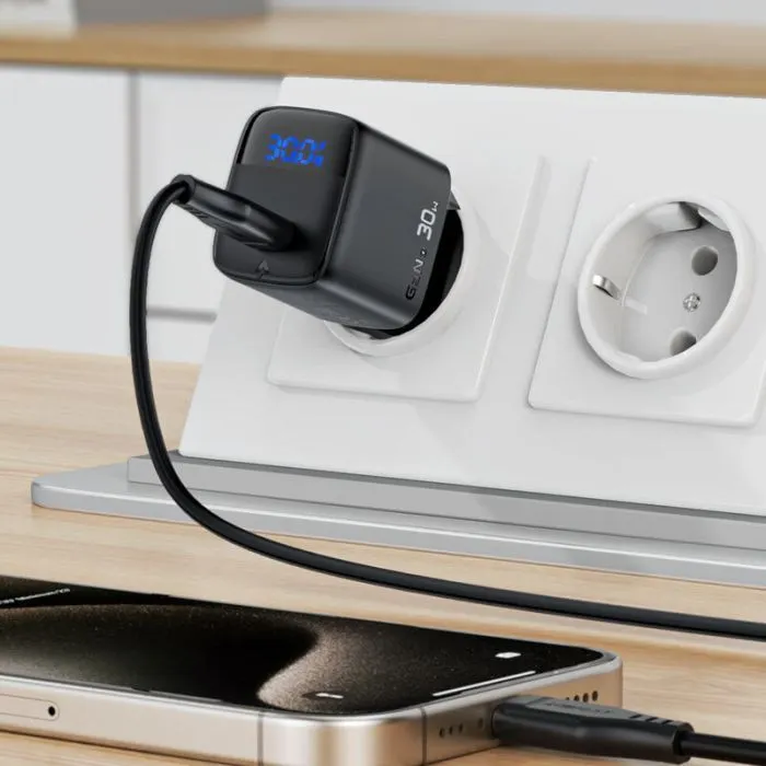 Зарядное устройство Acefast USB-C 30W GaN + cable USB-C black (6974316284451) изображение 4