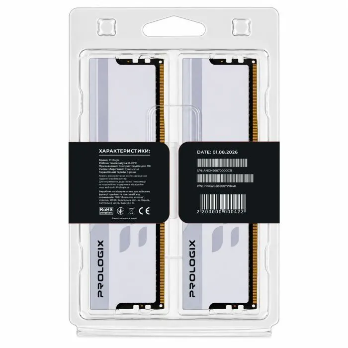 Модуль памяти для компьютера DDR4 32GB (2x16GB) 3600 MHz Onyx White RGB Prologix (PRO32GB3600YWR4K) изображение 5