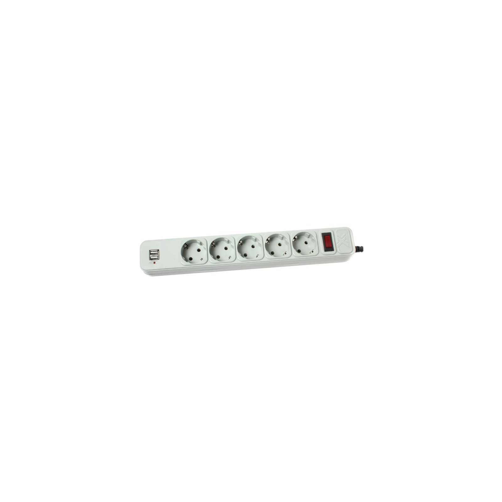Сетевой фильтр питания Maxxtro PWE-05K-1.8, серый, 1.8 м кабель, 5 розеток, USB зарядка 2А (PWE-05K-1.8)