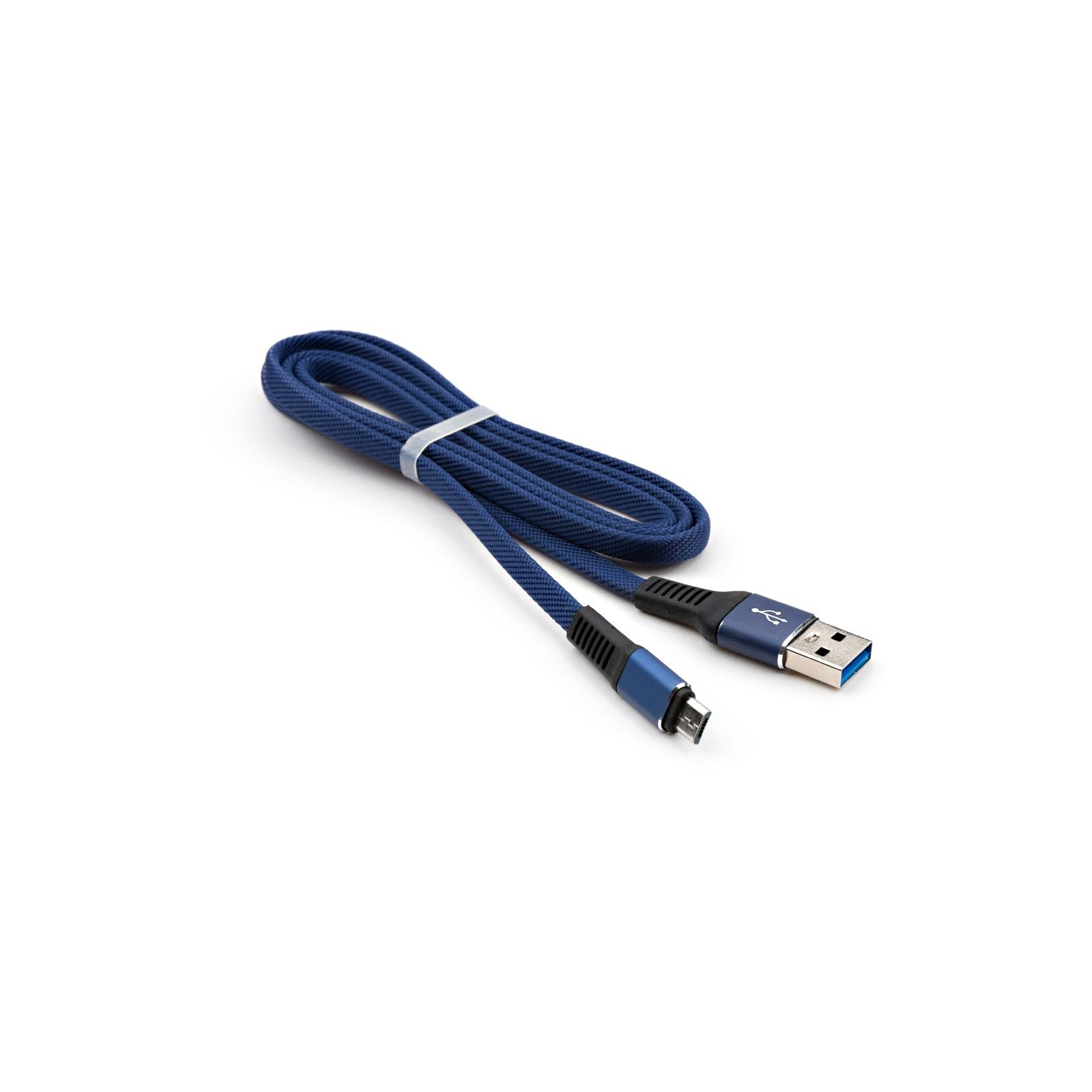 Дата кабель USB 2.0 AM to Micro 5P 1m flat nylon blue Vinga (VCPDCMFNB1B) изображение 3
