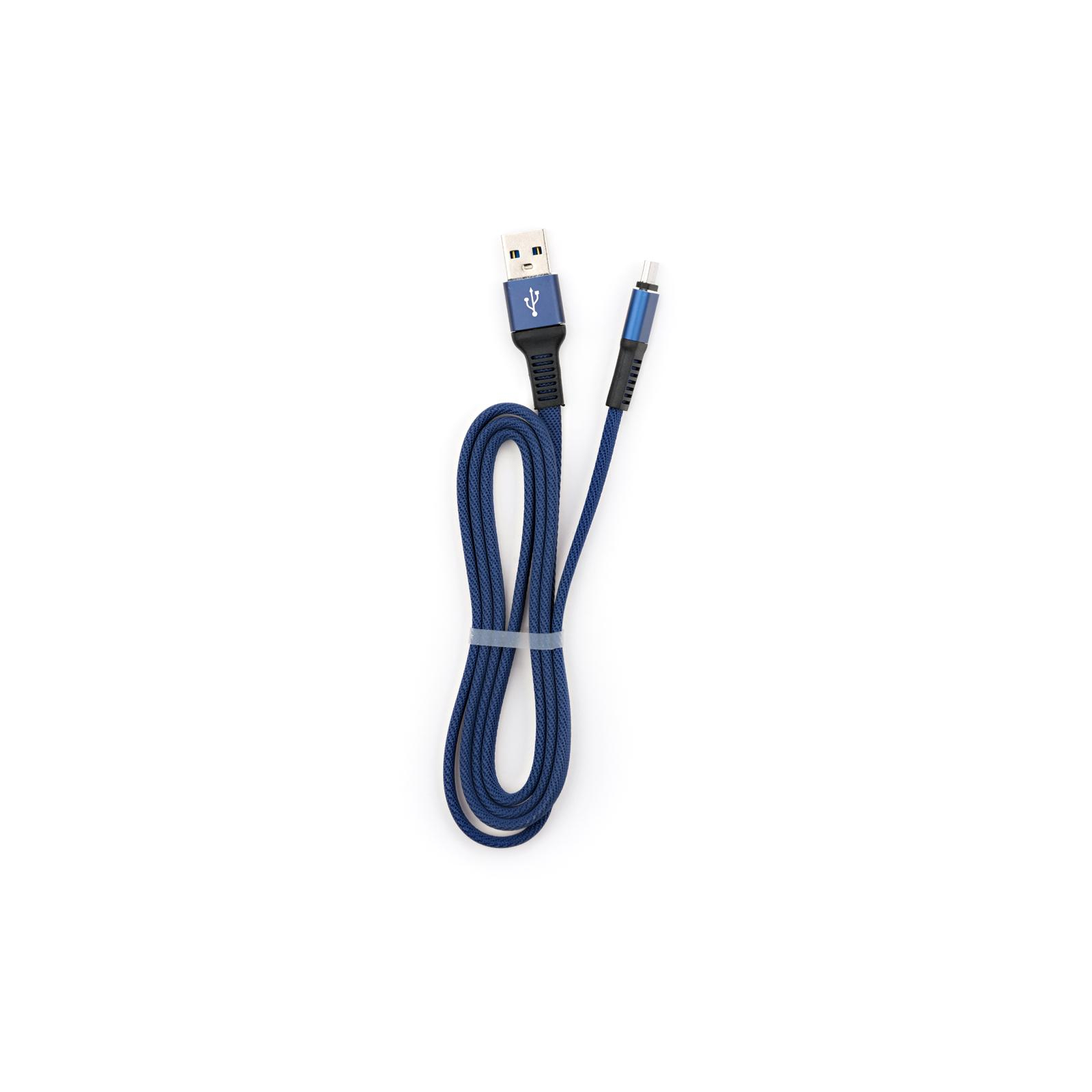Дата кабель USB 2.0 AM to Micro 5P 1m flat nylon blue Vinga (VCPDCMFNB1B) зображення 5