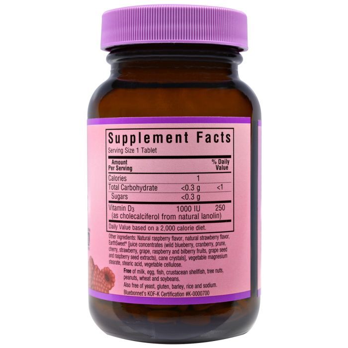Витамин Bluebonnet Nutrition Витамин D3 1000IU, Вкус Малины, Earth Sweet Chewables, 90 ж (BLB-00362) изображение 2