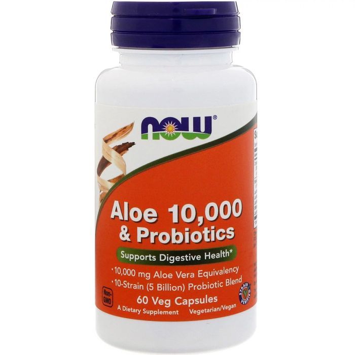 Травы Now Foods Алоэ 10 000 & Пробиотики, 60 вегетарианских капсул (NOW-03029)
