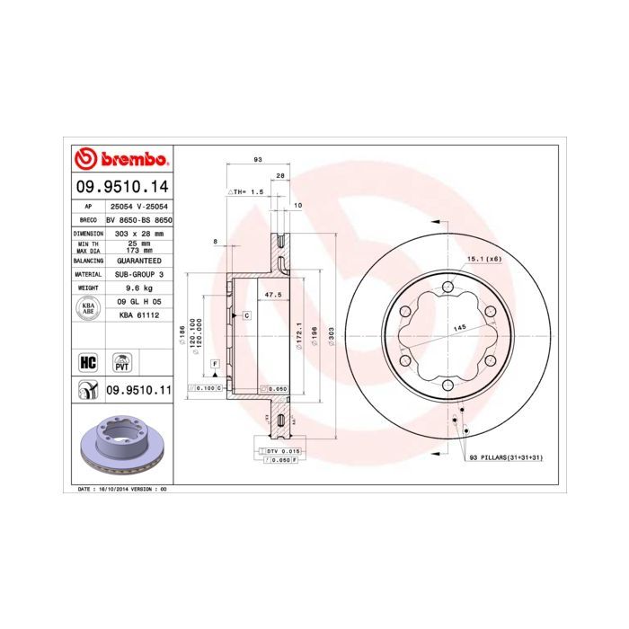Гальмівний диск Brembo 09.9510.14