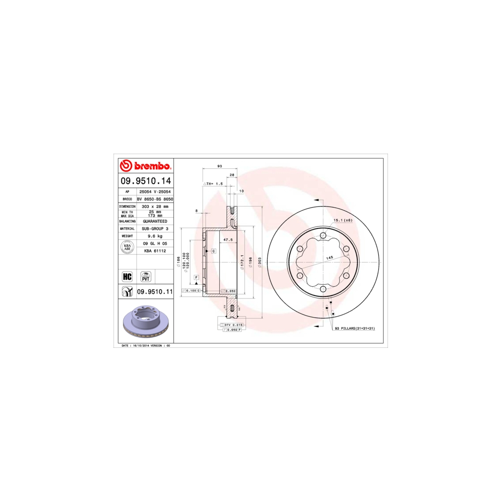 Тормозной диск Brembo 09.9510.14