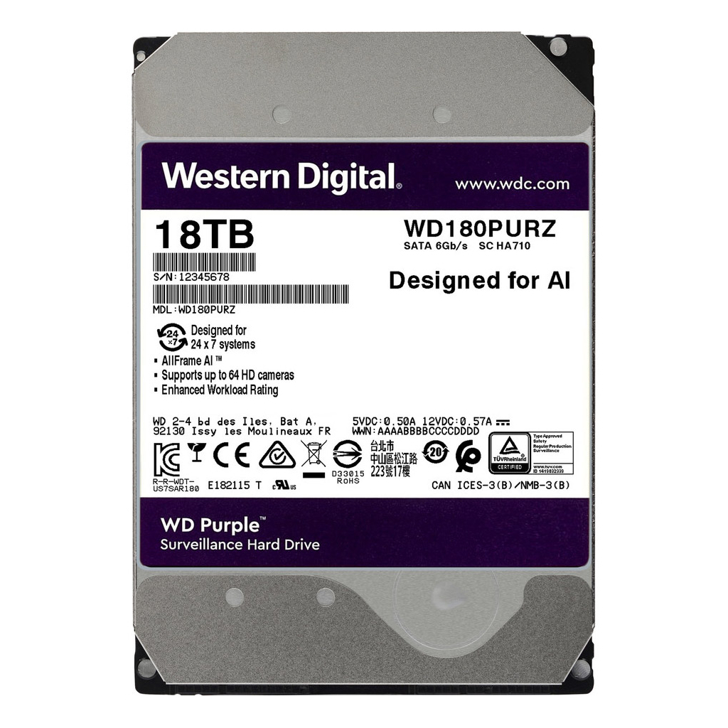 Жорсткий диск 3.5" 18TB WD (WD180PURZ)