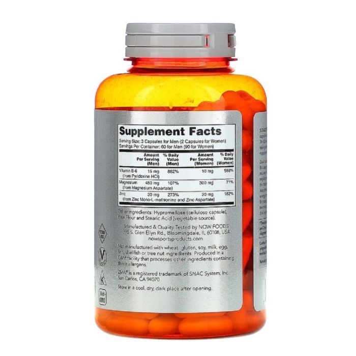 Витаминно-минеральный комплекс Now Foods Спортивное Восстановление после тренировки, ZMA, 180 кап (NOW-02201) изображение 2