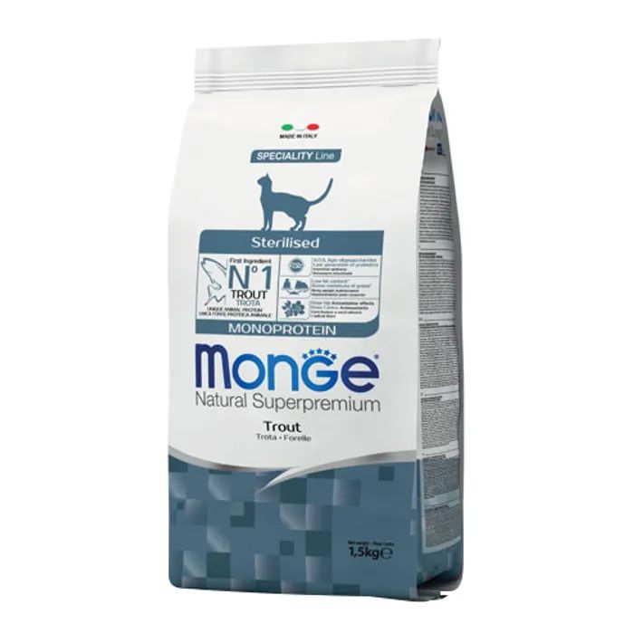 Сухий корм для кішок Monge Cat Monoprotein Sterilised з фореллю 1.5 кг (8009470005494)