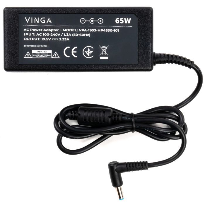 Блок питания к ноутбуку Vinga HP 65W 19.5V 3.33А 4.5*3.0 (VPA-1953-HP4530-101) изображение 2