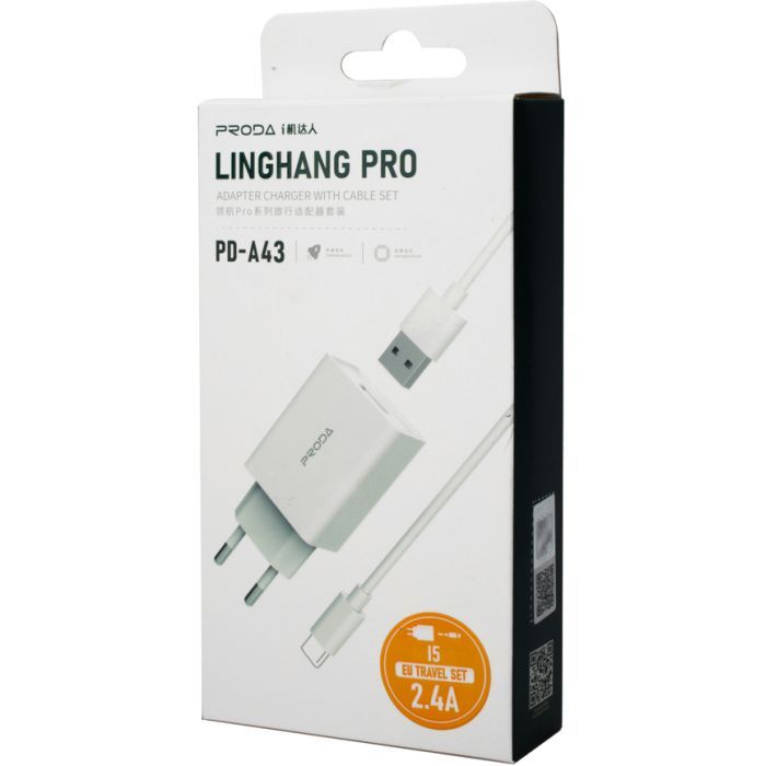 Зарядное устройство Proda USB 2,4A + USB Lightning cable (PD-A43i-WHT) изображение 4