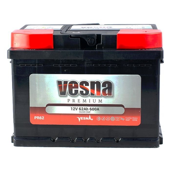 Аккумулятор автомобильный Vesna 62 Ah/12V Premium Euro (415 062)