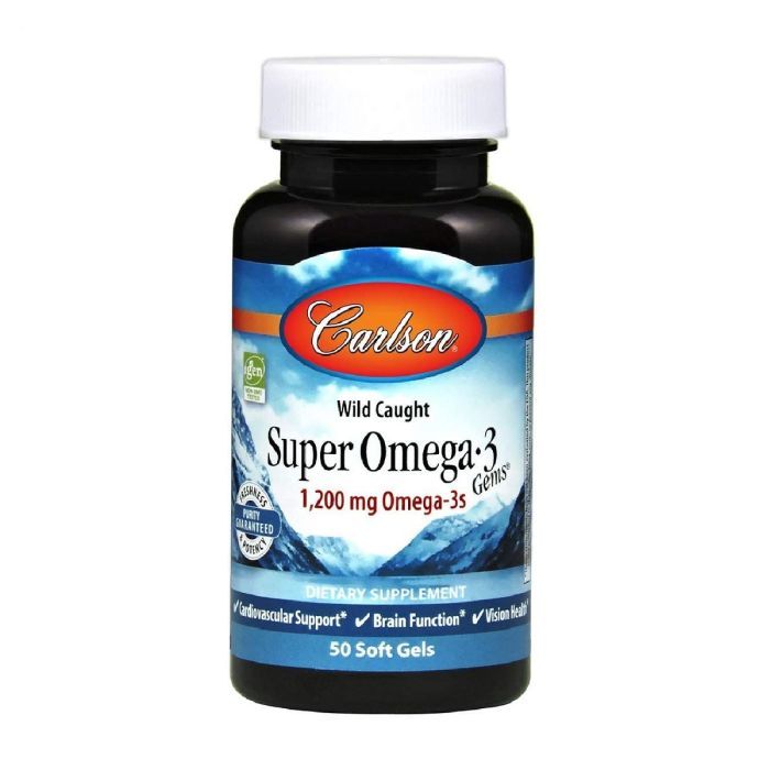 Жирные кислоты Carlson Супер Омега-3, 1200 мг, Super Omega-3, 50 желатиновых капсул (CL1520)