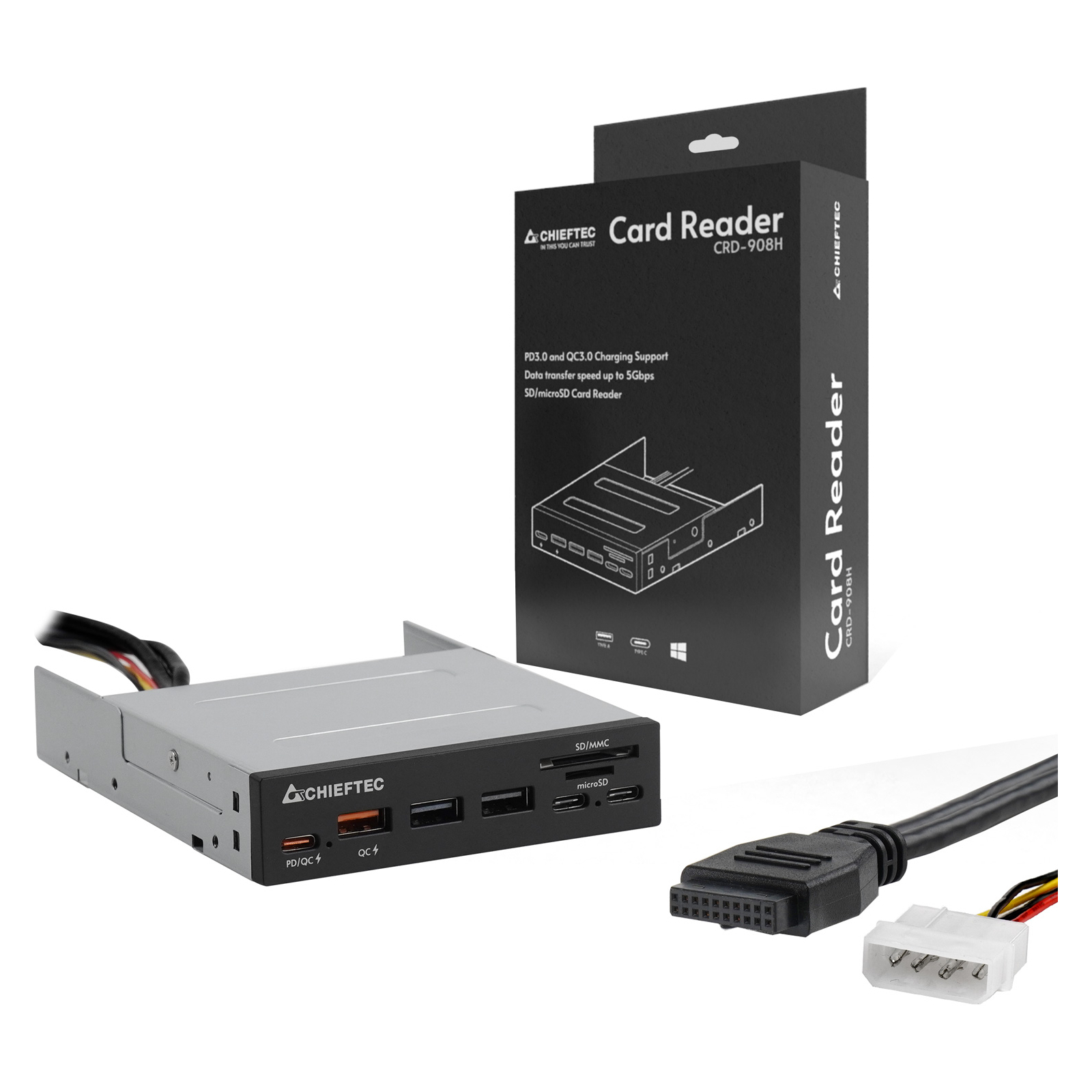 Зчитувач флеш-карт Chieftec 3.5" 2xUSB3.2/2xType-C/1xPD3.0/1xQC3.0 USB (CRD-908H) зображення 5