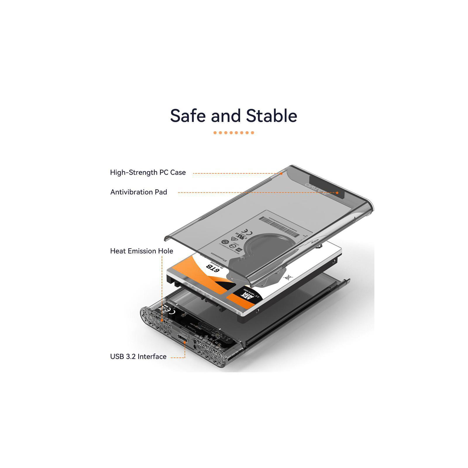 Кишеня зовнішня Maiwo 2.5" SATA/SSD HDD - USB3.1 Gen1 Type-C (K2510) зображення 6