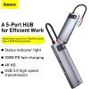 Концентратор Baseus USB3.1 Type-C to USB Type C PD 100W/HDMI 4K 60 Hz/3*USB 3.2 Gen1/ 5in1 (CAHUB-CX0G) зображення 12