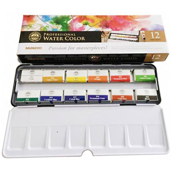 Акварельные краски MUNGYO Gallery 12 цветов в кюветах металлический пенал (8804819139126) изображение 3