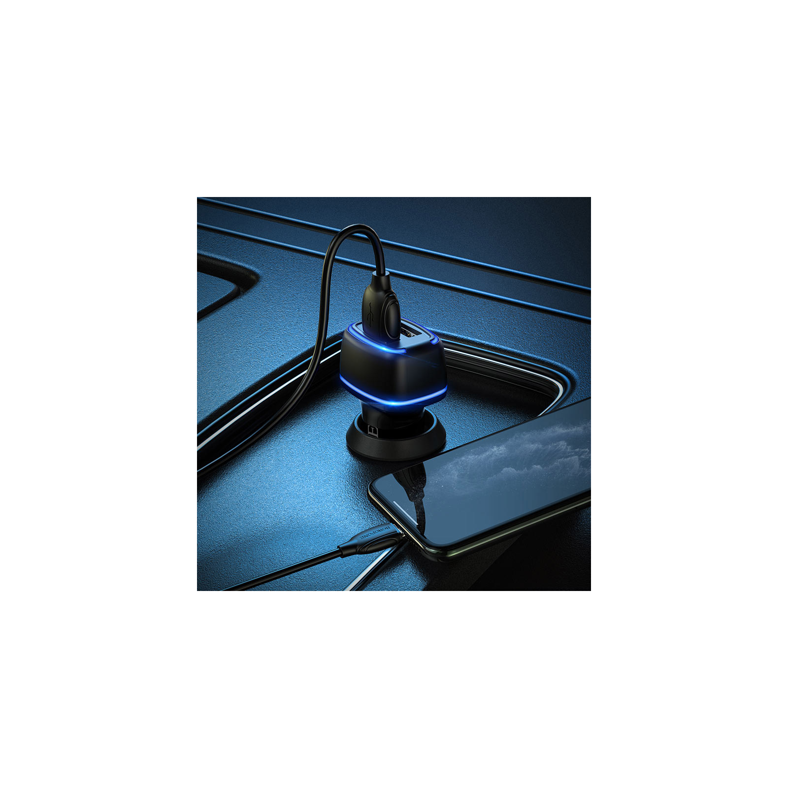 Зарядний пристрій BOROFONE BZ14 Max dual port ambient light car charger USB-A Black (BZ14B) зображення 5