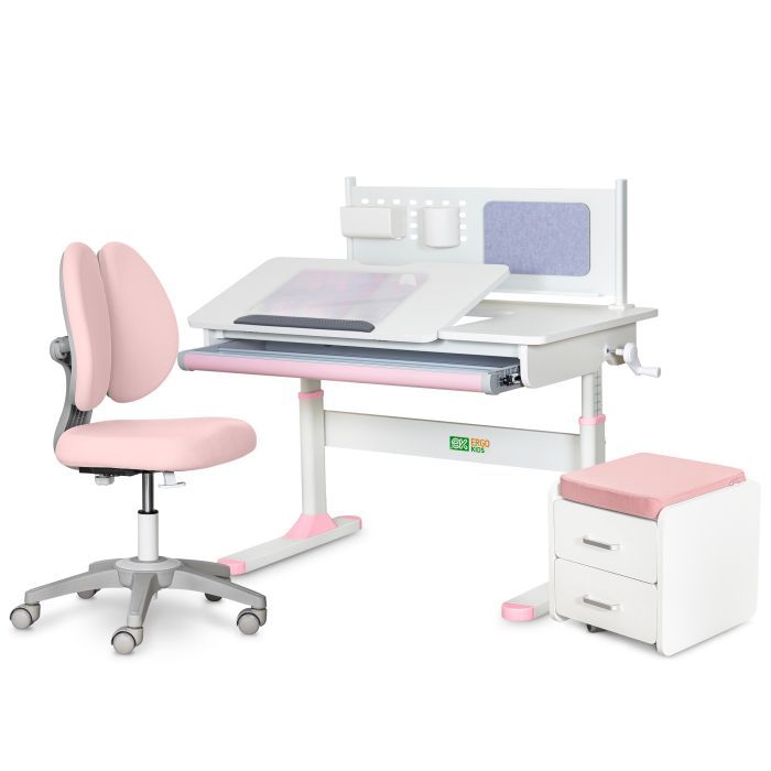 Парта с креслом ErgoKids (L) Pink + тумба (TH-325 + Y-412 Lite + BD C3_PINK)