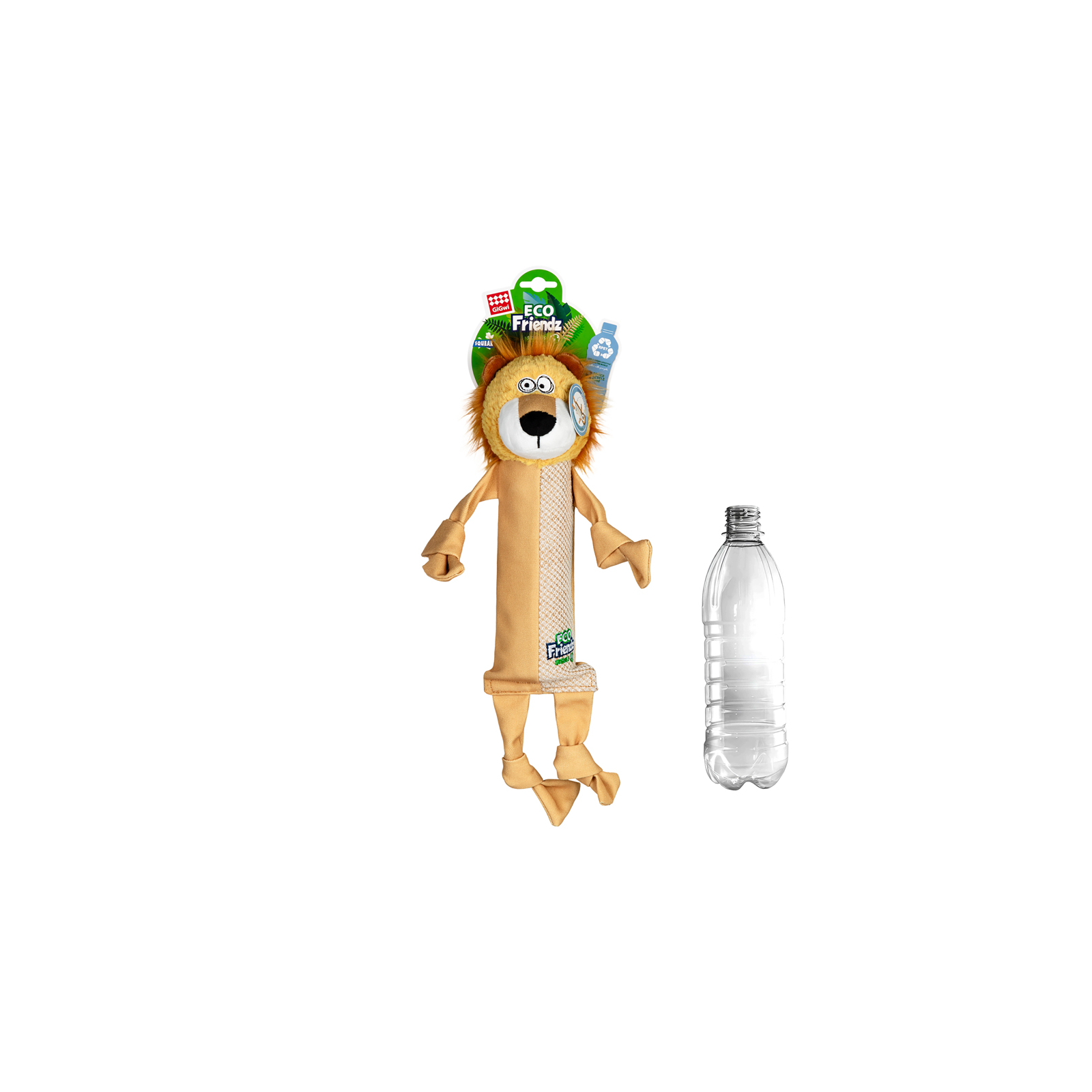 Іграшка для собак GiGwi Eco Friendz Лев із пластиковою пляшкою та пищалкою 39 см (2250) зображення 2