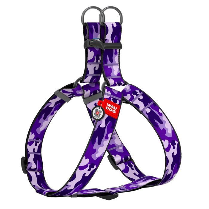 Шлей для собак WAUDOG Nylon с QR паспортом "Фиолетовый камо" пластиковый фастекс XL (324-0003)