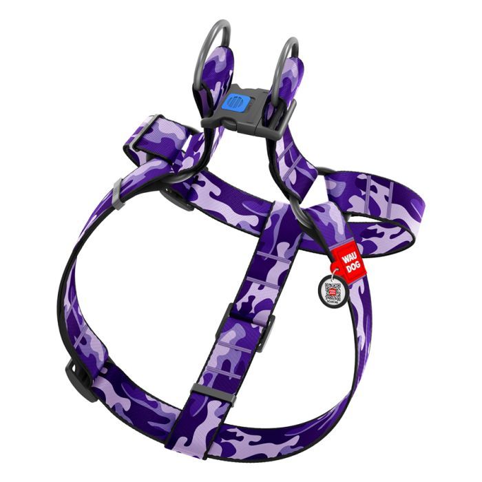Шлей для собак WAUDOG Nylon с QR паспортом "Фиолетовый камо" пластиковый фастекс XL (324-0003) изображение 2