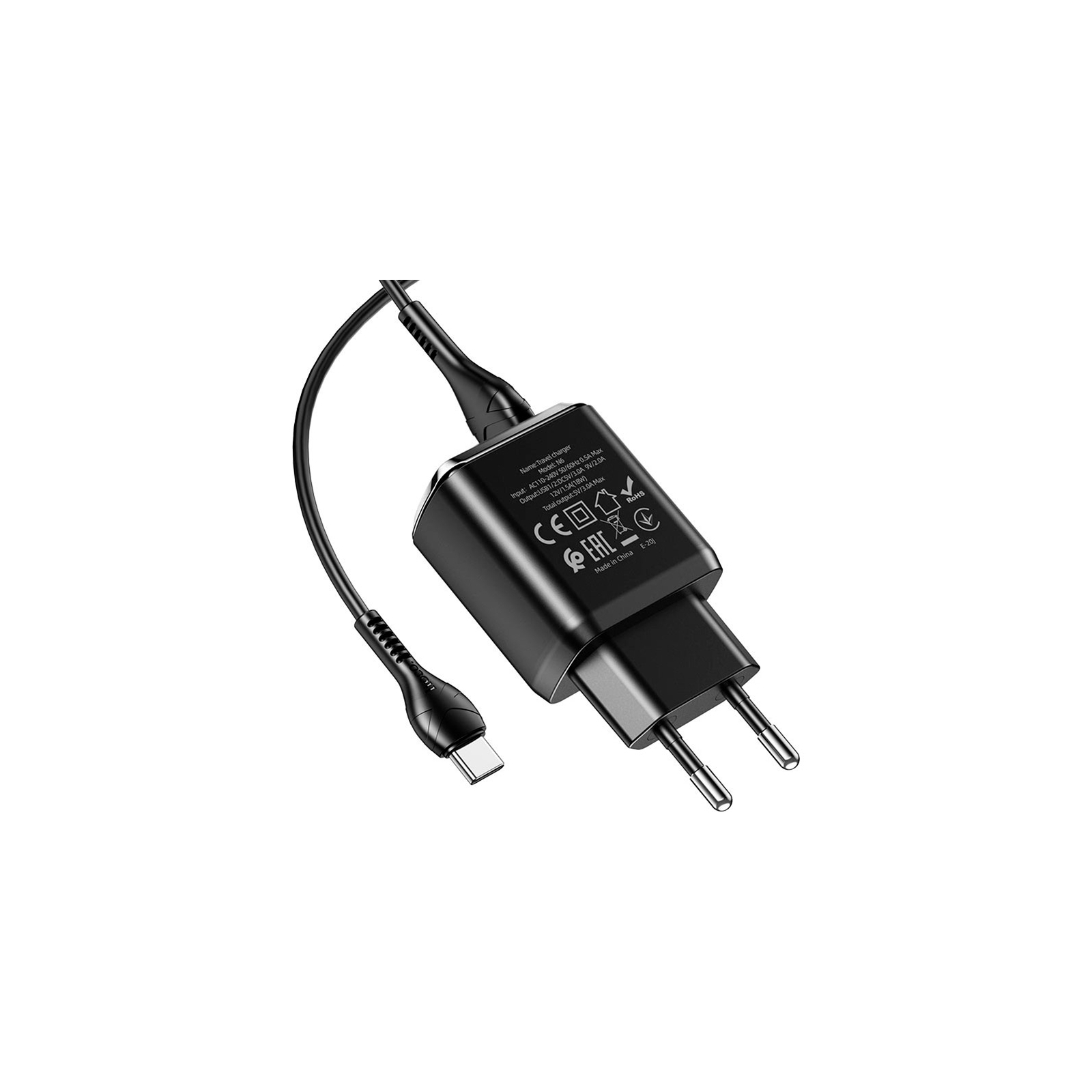 Зарядное устройство HOCO N6 Charmer dual port QC3.0 charger set(Type-C) Black (6931474738998) изображение 3