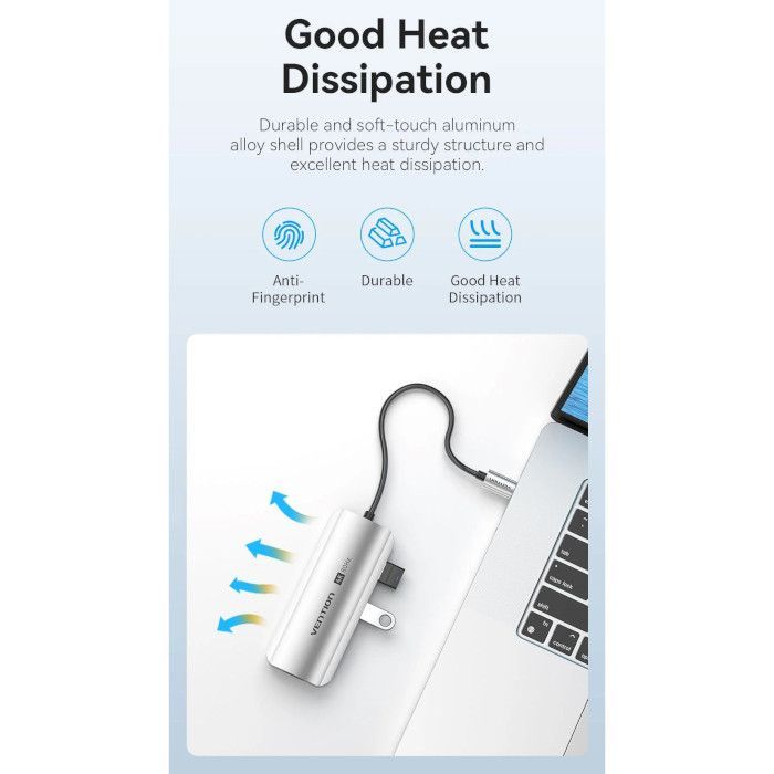 Концентратор Vention USB 3.1 Type-C to HDMI 4K60Hz/USB 3.0x3/PD 100W 5-in-1 (TQDHB) зображення 7