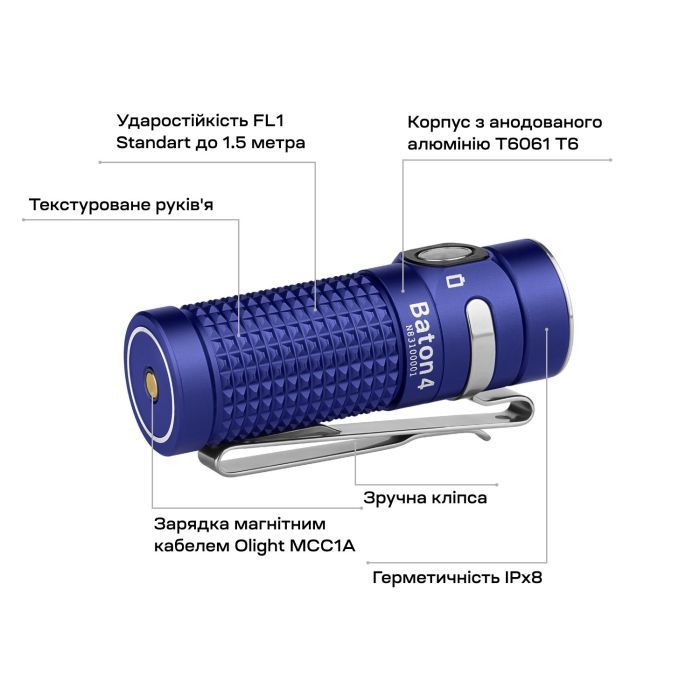 Ліхтар Olight Baton 4 Regal Blue зображення 12