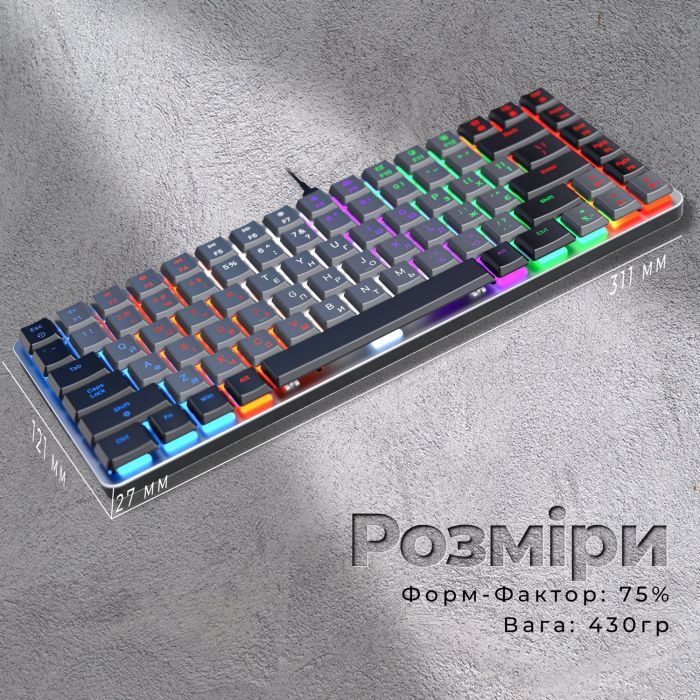 Клавіатура GamePro MK140R Red Swich Low Profile USB Dark Gray (MK140R) зображення 8