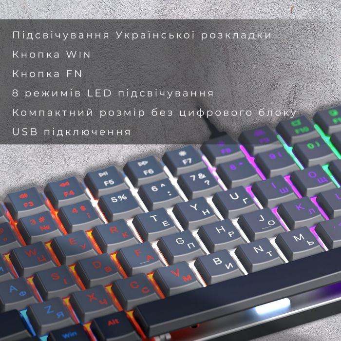 Клавіатура GamePro MK140R Red Swich Low Profile USB Dark Gray (MK140R) зображення 9