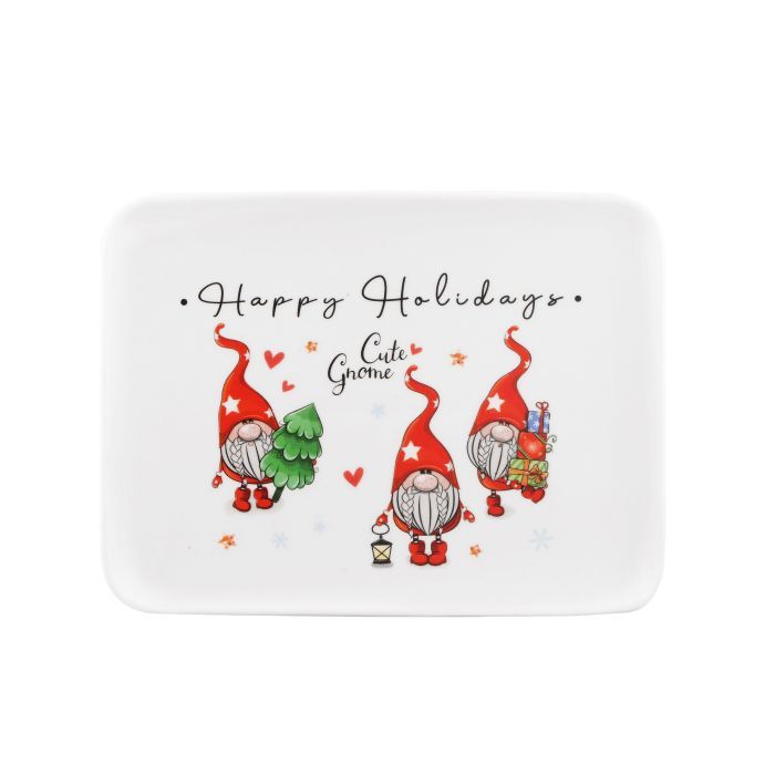 Блюдо Ardesto Christmas Gnomes, 20х15см, порцеляна, прямокутна (AR3064)