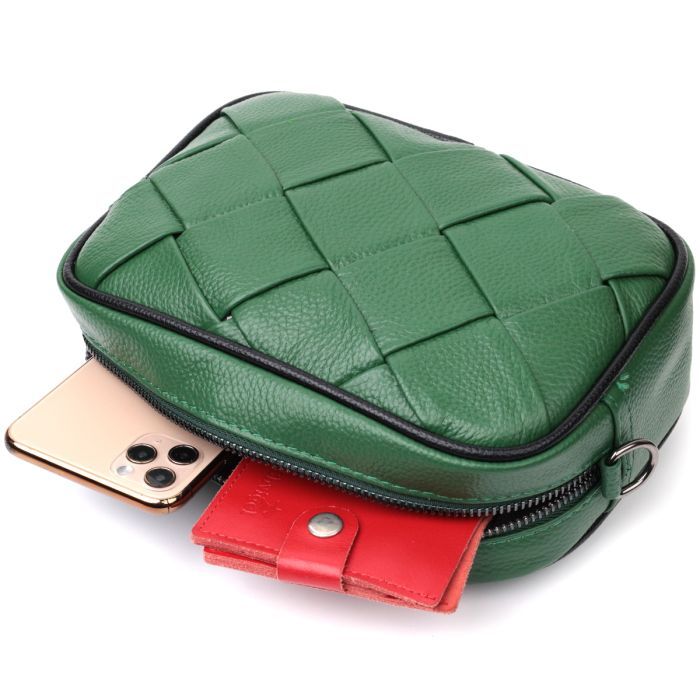 Сумка Vintage Кожаная с переплетами Зеленая (22410) изображение 8