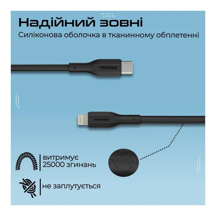 Дата кабель USB-C to Lightning cablekit-ci Promate (cablekit-ci) изображение 7