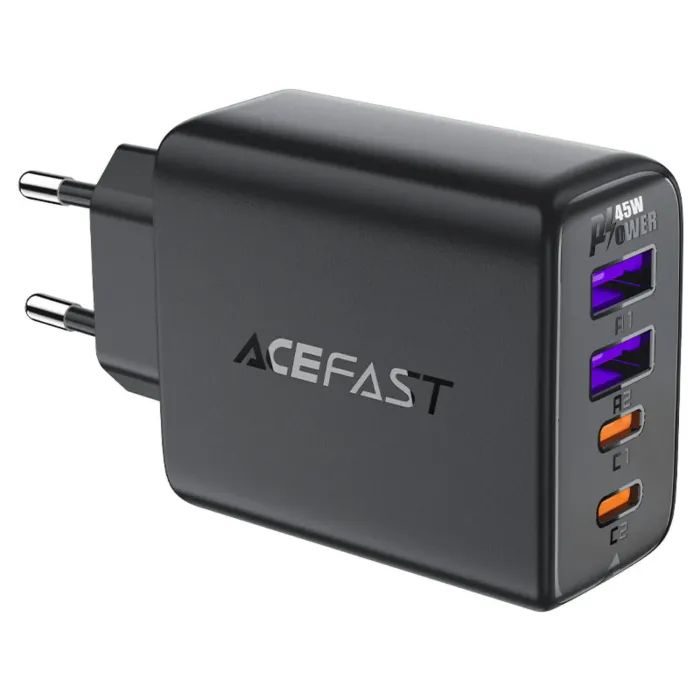Зарядний пристрій Acefast 4xUSB 45W (2xUSB-C+2xUSB-A) Gan A61 Fast Charger Black (6974316282754)