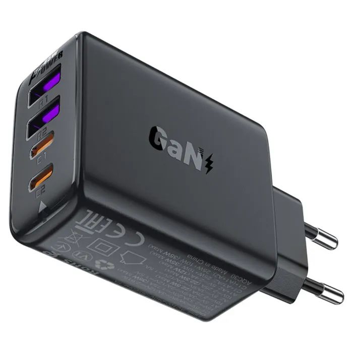 Зарядний пристрій Acefast 4xUSB 45W (2xUSB-C+2xUSB-A) Gan A61 Fast Charger Black (6974316282754) зображення 3